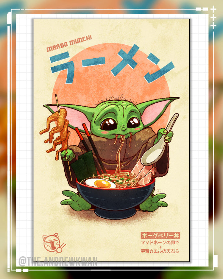 Baby Yoda Mando Munch Ramen Star Wars Print